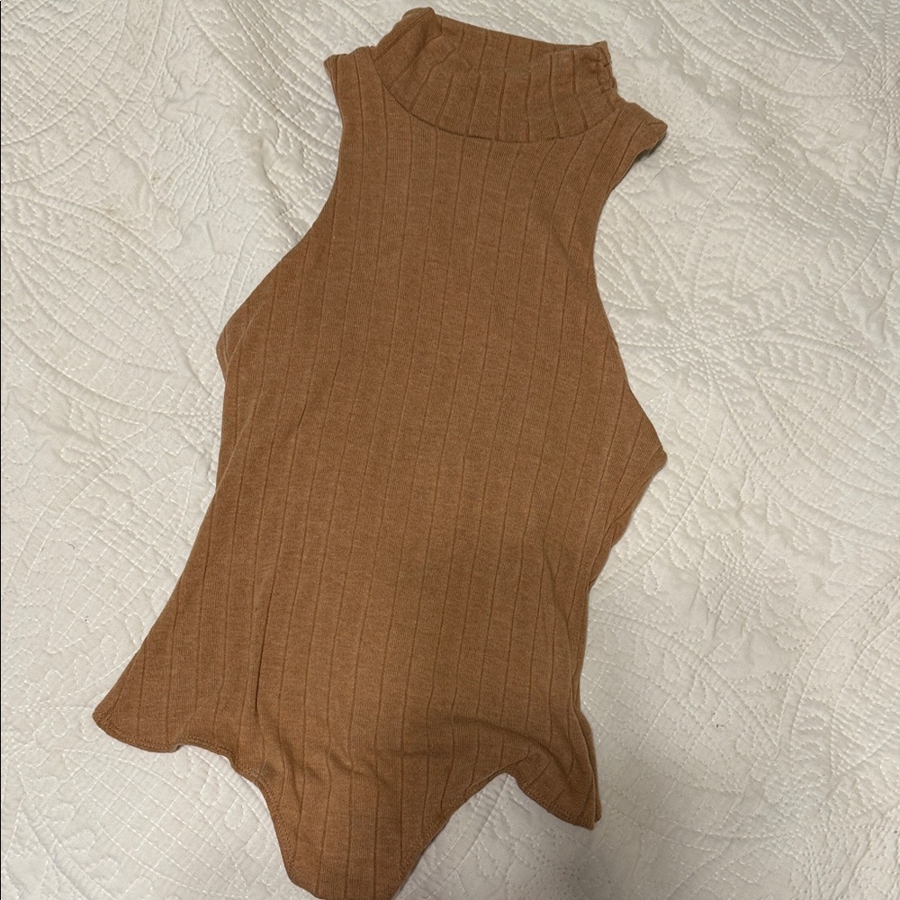 Le Lis Tan Ribbed Sleeveless Bodysuit